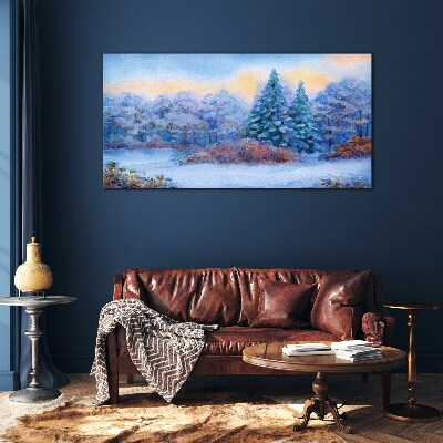 Winter landscape in pastel colors Glass Wall Art