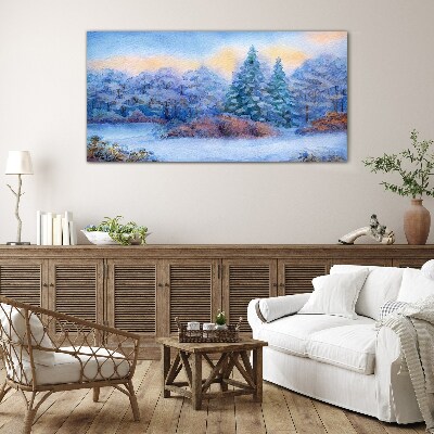 Winter landscape in pastel colors Glass Wall Art