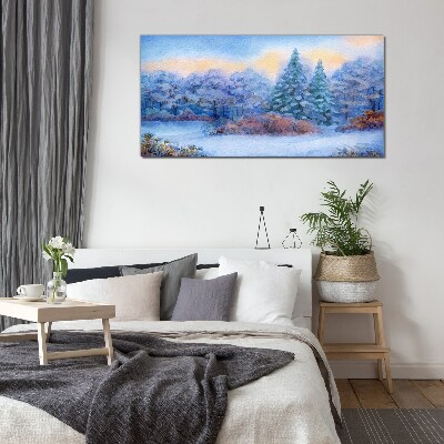 Winter landscape in pastel colors Glass Wall Art