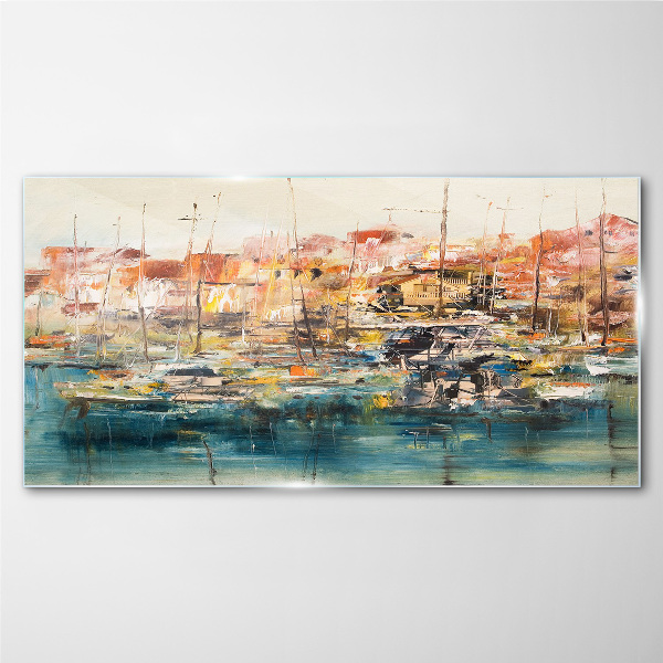 Port landscapes in pastel colors Glass Wall Art