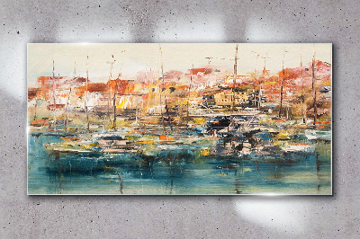 Port landscapes in pastel colors Glass Wall Art
