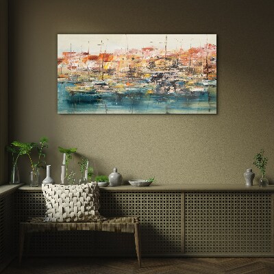 Port landscapes in pastel colors Glass Wall Art