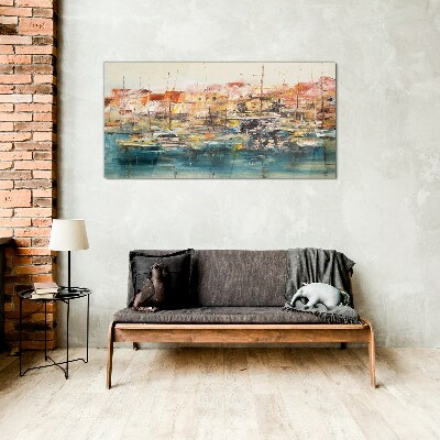 Port landscapes in pastel colors Glass Wall Art