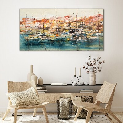 Port landscapes in pastel colors Glass Wall Art