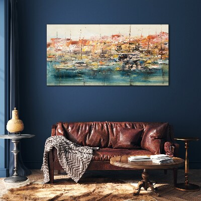 Port landscapes in pastel colors Glass Wall Art