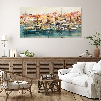 Port landscapes in pastel colors Glass Wall Art