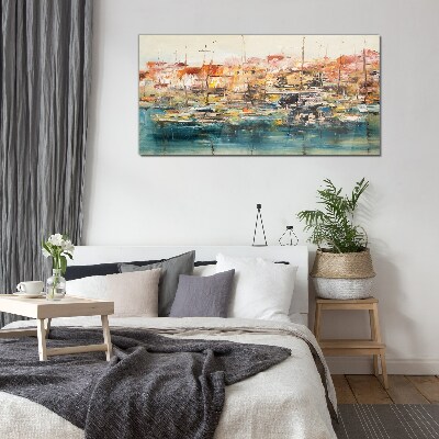 Port landscapes in pastel colors Glass Wall Art