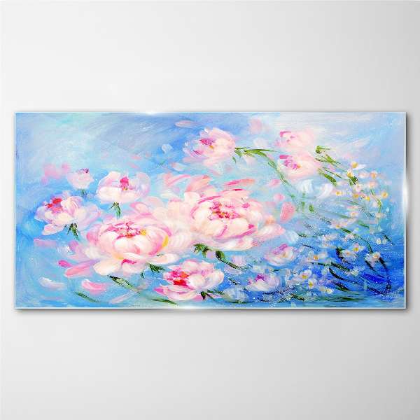 Floral harmony in blue Glass Wall Art