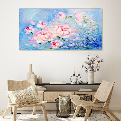 Floral harmony in blue Glass Wall Art