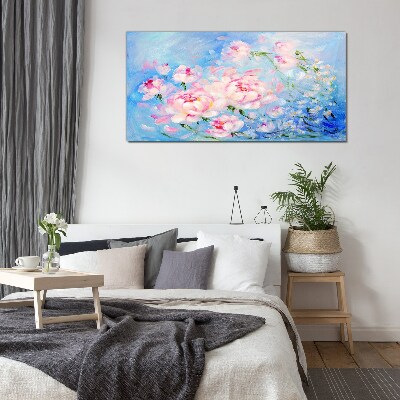 Floral harmony in blue Glass Wall Art