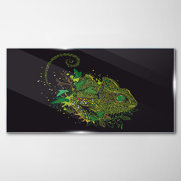 Chameleon in green Glass Wall Art