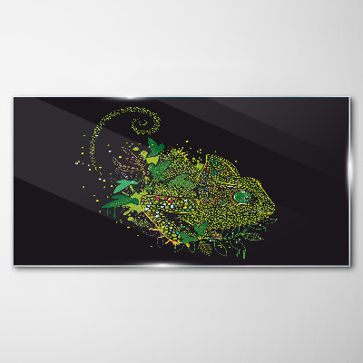 Chameleon in green Glass Wall Art