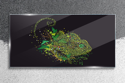 Chameleon in green Glass Wall Art