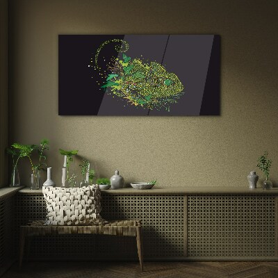 Chameleon in green Glass Wall Art