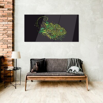 Chameleon in green Glass Wall Art