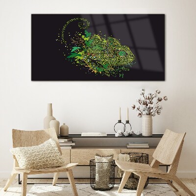 Chameleon in green Glass Wall Art