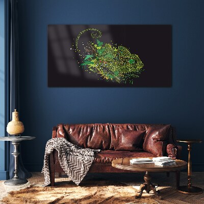 Chameleon in green Glass Wall Art