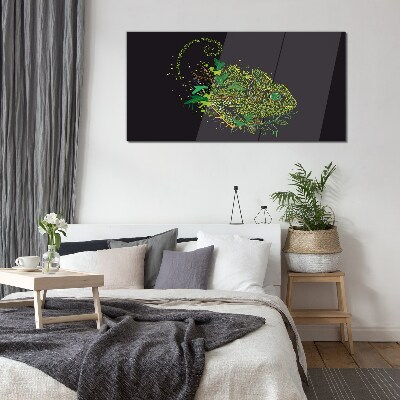 Chameleon in green Glass Wall Art