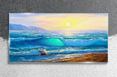A quiet morning by the sea Glass Wall Art
