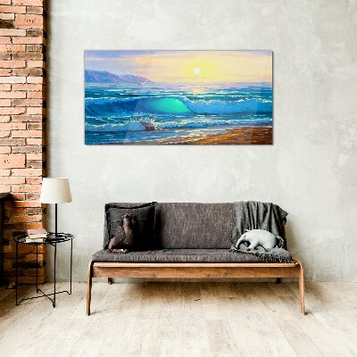 A quiet morning by the sea Glass Wall Art