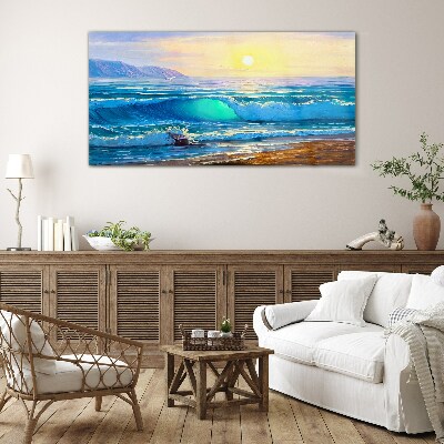 A quiet morning by the sea Glass Wall Art