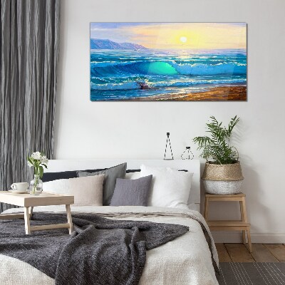 A quiet morning by the sea Glass Wall Art