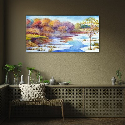 Spring landscape by the river Glass Wall Art