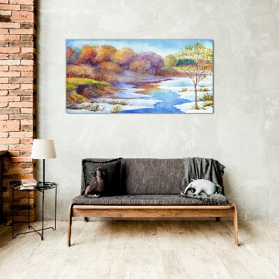 Spring landscape by the river Glass Wall Art