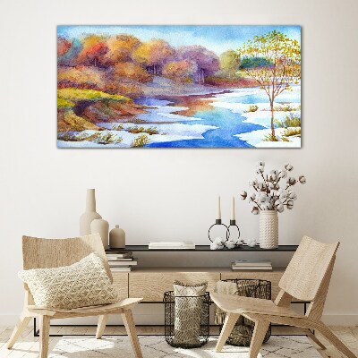 Spring landscape by the river Glass Wall Art