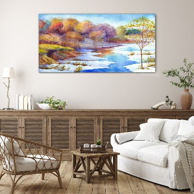 Spring landscape by the river Glass Wall Art