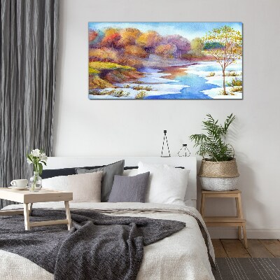 Spring landscape by the river Glass Wall Art
