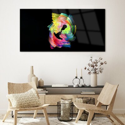 Colorful glances in the dark Glass Wall Art