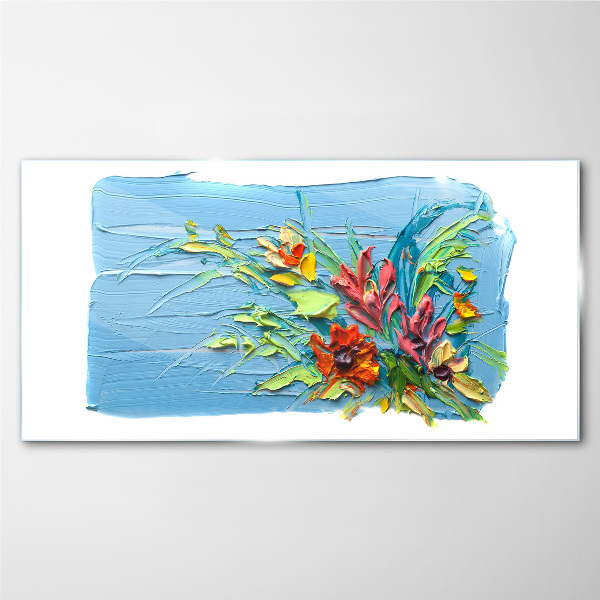 Flowers on a blue background Glass Wall Art