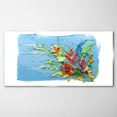 Flowers on a blue background Glass Wall Art