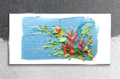 Flowers on a blue background Glass Wall Art