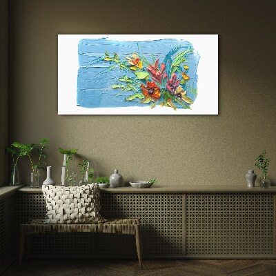 Flowers on a blue background Glass Wall Art
