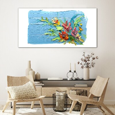 Flowers on a blue background Glass Wall Art