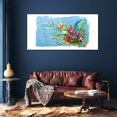 Flowers on a blue background Glass Wall Art