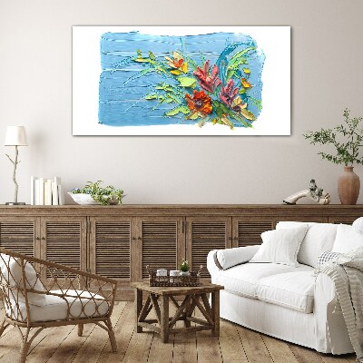 Flowers on a blue background Glass Wall Art