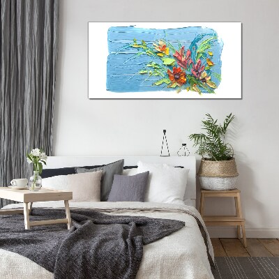 Flowers on a blue background Glass Wall Art