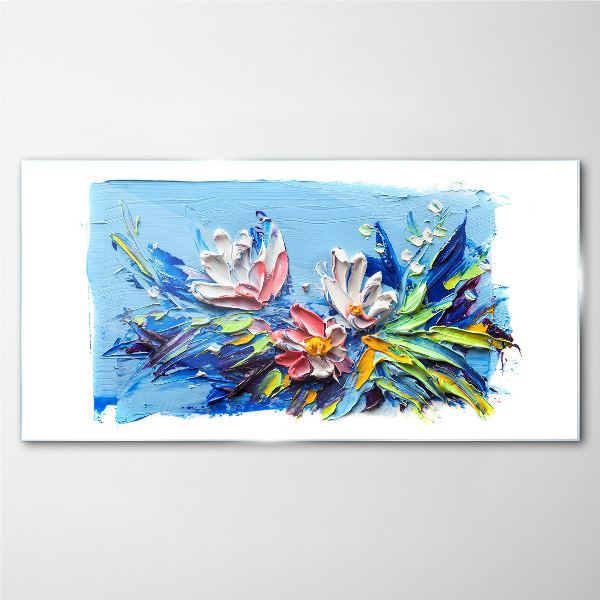Floral landscape in shades of blue Glass Wall Art