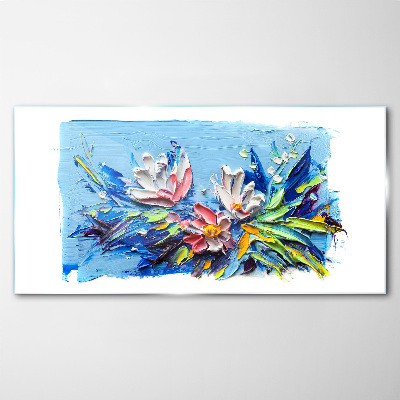 Floral landscape in shades of blue Glass Wall Art