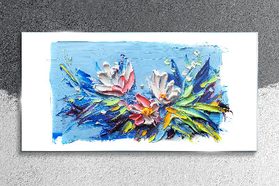 Floral landscape in shades of blue Glass Wall Art