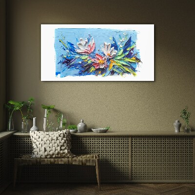 Floral landscape in shades of blue Glass Wall Art