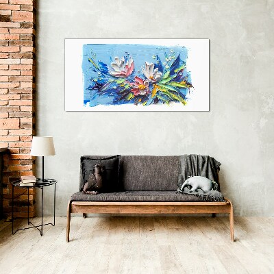 Floral landscape in shades of blue Glass Wall Art