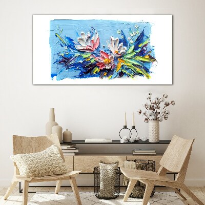 Floral landscape in shades of blue Glass Wall Art