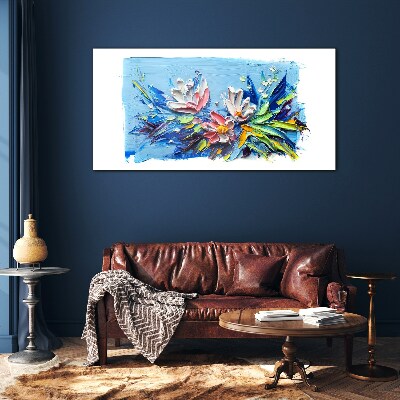 Floral landscape in shades of blue Glass Wall Art