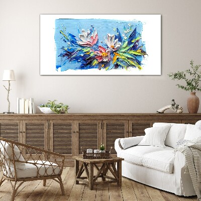 Floral landscape in shades of blue Glass Wall Art