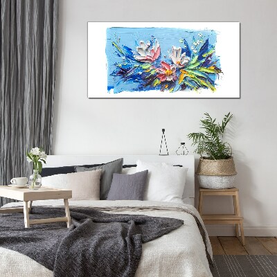 Floral landscape in shades of blue Glass Wall Art