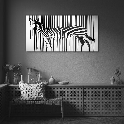 Distorted faces in black and white Glass Wall Art